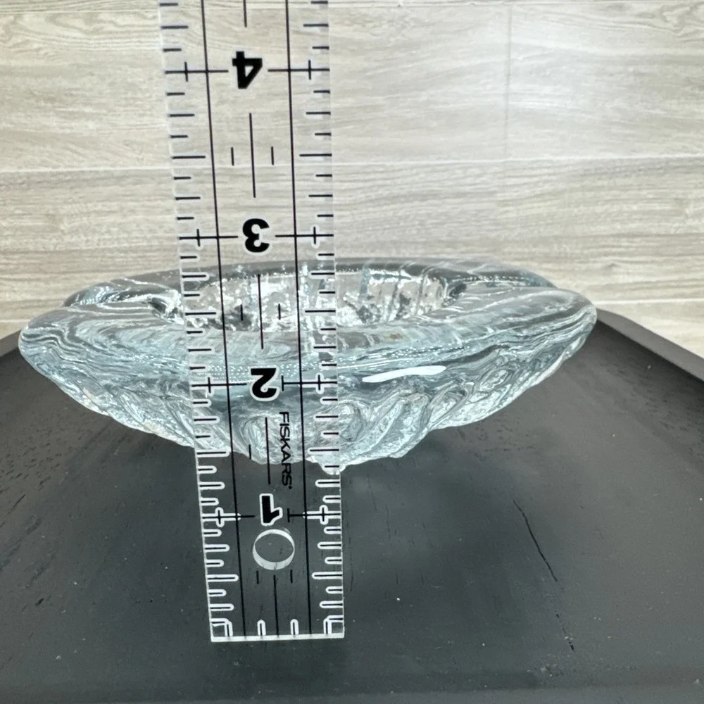 Blenko Ice Bark Ashtray/Bowl Clear Textured Glass Footed Vintage MCM 7